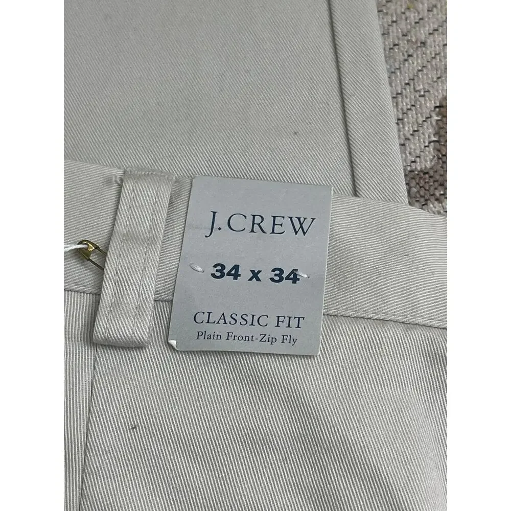 J. Crew Classic Fit Plain Front Zip Fly Cotton Khaki Pants, size 34x34, MSRP $50